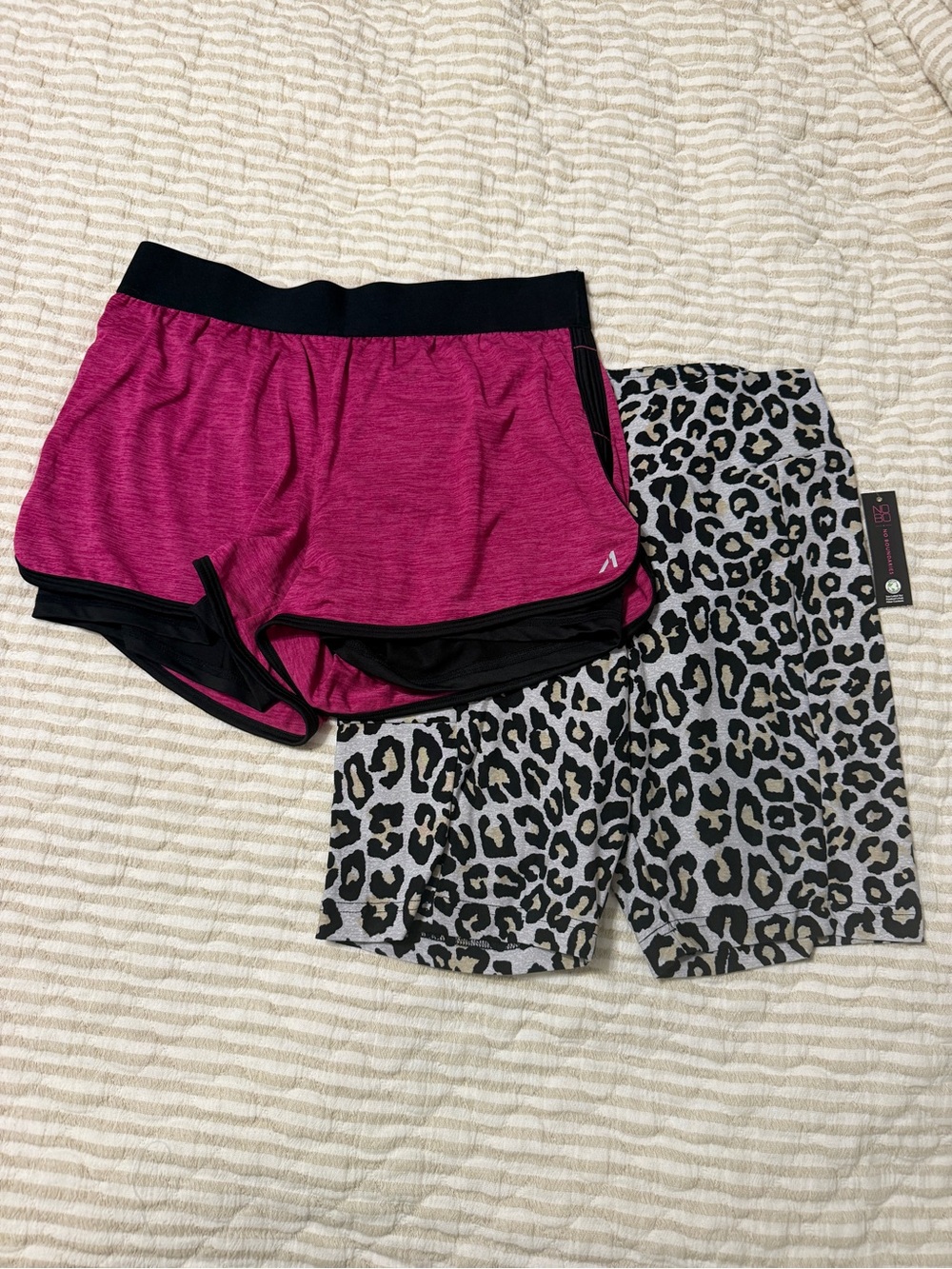 Pink Athletic Layered Shorts with Leopard Bike Shorts